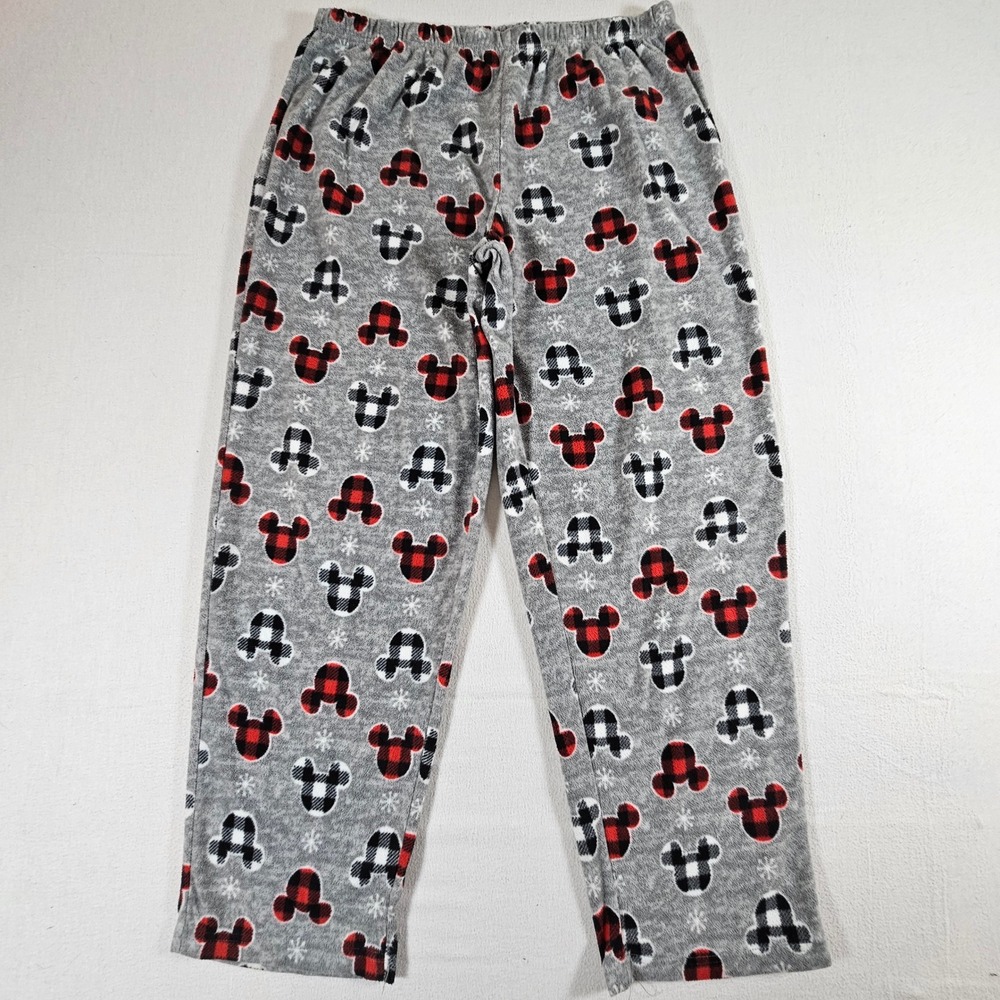 Disney Pajama Pants Womens XL Gray Mickey Mouse Plaid Fleece Holiday Lounge